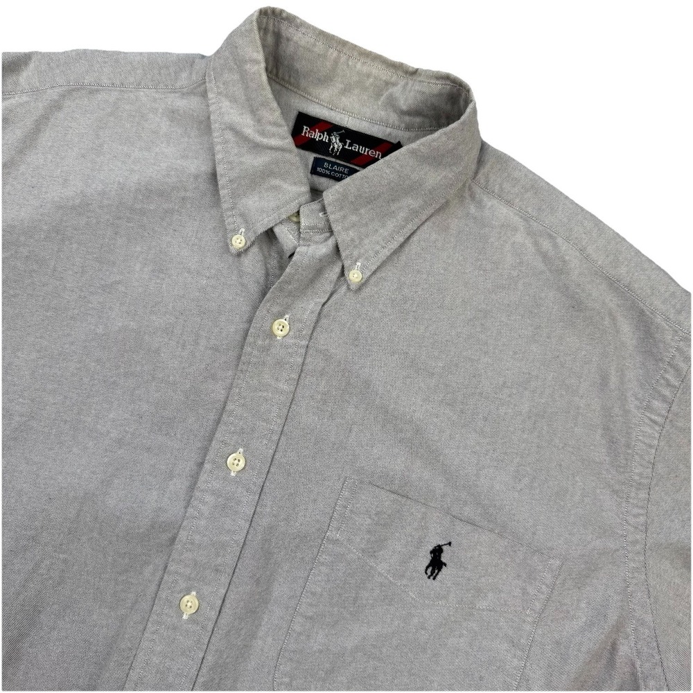 Ralph Lauren Blair Gray‎ Short Sleeve Button Down Shirt Mens Large 100% Cotton